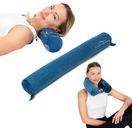 Bequeme Nackenrolle mit Bezug | Orthopädische Rolle | Oeko-TEX - Premium Kissen rund aus Memory Foam Flocken - Perfekt als Reisekissen, Knierolle, Nackenkissen, Rückenkissen Sofa by KomfortKissen