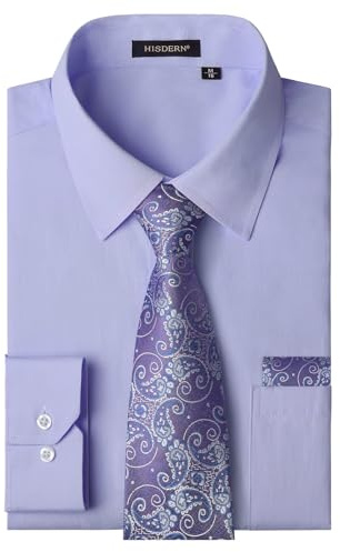 HISDERN Camisas para Hombre Manga Larga Camisa de Vestir y Corbata Formal Elegante con Botones