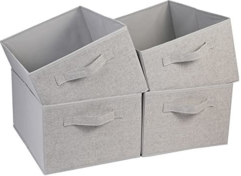 BOMKEE Aufbewahrungsbox Stoff, Faltboxen Kallax Einsatz Aufbewahrungswürfel Storage Boxes Aufbewahrungsbox Faltbar mit Griffen für Haus und Büro, Grau (4 Stücke, 15.4 x 11.4 x 7.91inch)