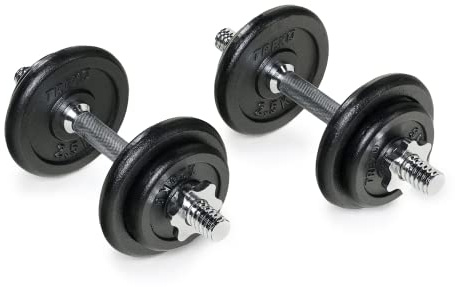 TREXO Set composé d'haltères en acier avec filetage et disques d'un poids total de 20 kg dans un coffret avec 8 disques en fonte caoutchoutés pour la musculation à la maison DK20