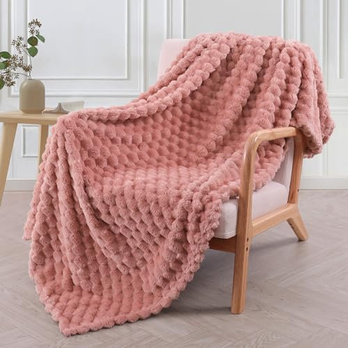 Exclusivo Mezcla Coperta Plaid Pile di Flanella per Divano, 130x170 CM Coperta Letto Singolo con Elegante Jacquard, Morbida e Calda, Rosa polveroso