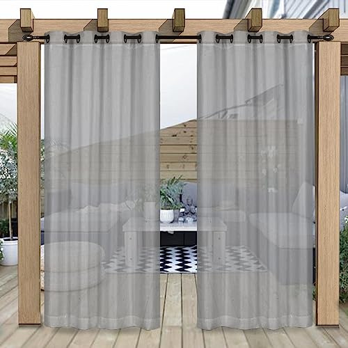 Rosnek Outdoor Vorhang Wetterfest Transparent mit Obere Ösen,B132xH213cm Wasserdicht Outdoorvorhänge Außenvorhang für Balkon Terrasse Garten Pergola Pavillon Sichtschutz,2 Stück,Grau