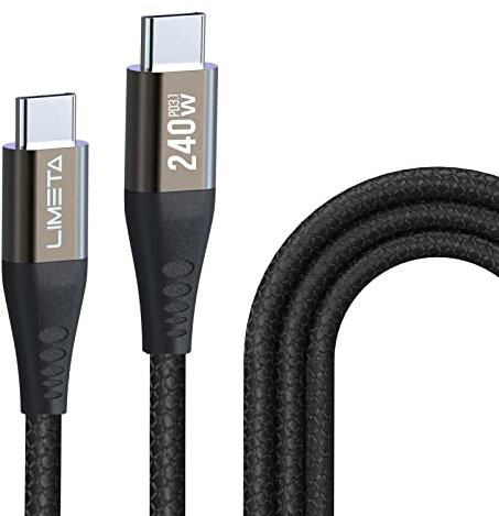 LIMETA Câble USB C vers C 240 W – Charge rapide et transfert de données pour MacBook, iPad Pro, Galaxy S21, Pixel, Nintendo Switch – Nylon tressé – Compatible PD 3.1 et Type C – (1 paquet, 2 m)