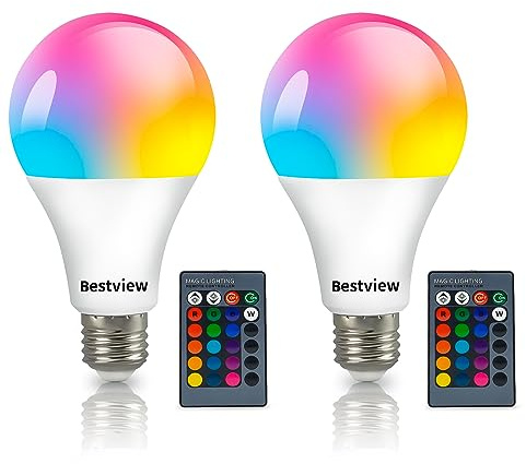 Bestview RGB Color Changing Light Bulbs with Remote Control, RGBW Warm White 5W E27 Screw Base,Mood Flood E26 Light Bulb-16 Color Choices for Home Party Bedroom (2 Pack)