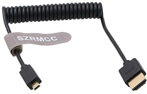 SZRMCC Right Angled Micro HDMI to Full HDMI High Speed Coiled Cable for Canon Sony DSLR Camcorders Camera ATOMOS Monitor (Straight Coiled Cable)
