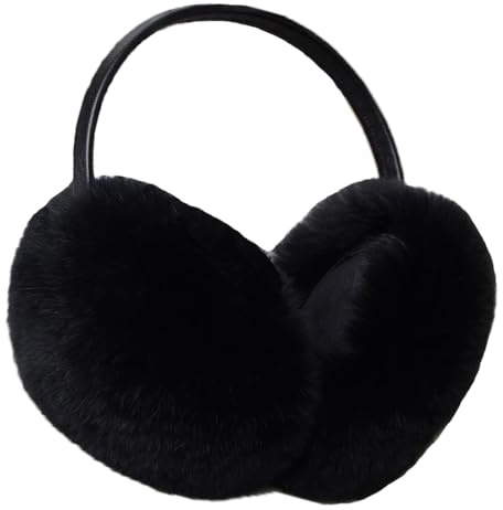 ITODA Ohrenwärmer Damen Angora Ohrenschützer Einstellbar Earmuffs Kunstfell Mädchen Ohrwärmer Winter Herbst Ohrenschutz Kälteschutz Ear Warmer Flauschig Ohrwärmer Warm Ohrmuscheln für Outdoor Schwarz