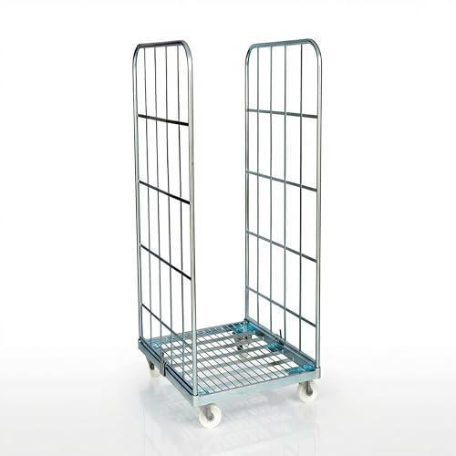 Abrollwerk Stahlrollbehälter 1460 – 2-seitiger Gitterwagen mit 500 kg Traglast – Maße 710 x 800 x 1640 mm – Cr3-verzinkter Transportwagen für Lager, Logistik & Einzelhandel – Robuster Rollwagen