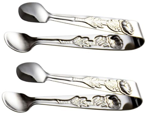ABOOFAN 2pcs Stainless Steel Sugar Tongs Pattern Home Ice Tong for Serving Reusable Food Clips