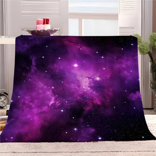 Flanelldecke Weltraumgalaxie Lila Sterne Kuscheldecke 150x200cm, Fällt Nicht ab Fleecedecke, Soft Weiche Wohndecke Warm Lila Flauschige Decke TV-Decke Sofadecke oder Bettüberwurf