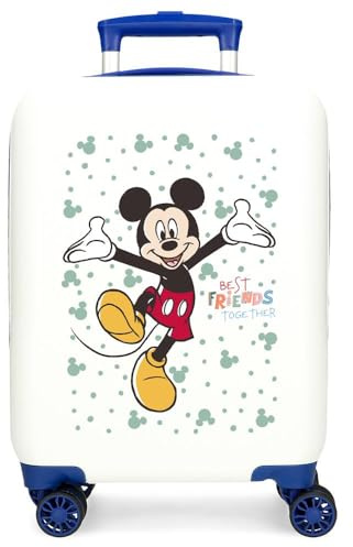 Joumma Bags, Disney Mickey Best Friends Together, Valigia per bambini, Valigia Cabina, Realizzato in ABS, Quattro Ruote Doppie di Giro multidirezionale, Chiusura a combinazione laterale., bianco,