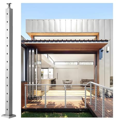 VEVOR Cable Railing Post, 42 x 2 x 2 Steel Horizontal Hole Deck Railing Post, 13 Pre-Drilled Holes, SUS304 Stainless Steel Cable Rail Post with Horizontal and Curved Bracket, LGZYYK106.755Q4D0V0
