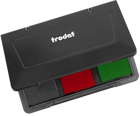 Trodat Cuscino per timbri a mano per creare creativi: 1 tampone per timbri con 3 colori in grigio, rosso, verde chiaro, inchiostro per documenti, dimensioni 10 x 7 cm, ideale per trodat vintage &