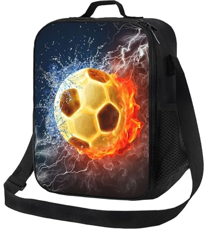Gaakvrr Fußball-Lunchbox für Jungen und Mädchen, isolierte langlebige Lunchtasche mit verstellbarem Schultergurt, tragbare Fußball-Lunch-Tasche für Schule/Picknick/Strand/Wanderarbeit