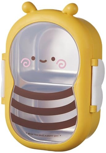 Luxylei Linda Lonchera En Forma De Abeja para Niños Caja De Refrigerios De Acero Inoxidable Contenedor De Comida Dividido Caja Bento para Niños Pequeños para Estudiantes Camping Aire Libre Picnic