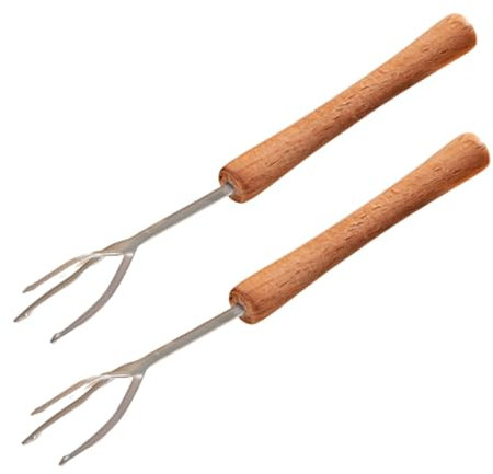 3 PAGEN® Pellkartoffelgabel mit Holzgriff für müheloses Schälen und Halten – perfekt als Halter für Kartoffeln oder Maiskolben - 2er Set – Edelstahl & Holz – Kartoffel-Pieker mit 3-Zack-Design