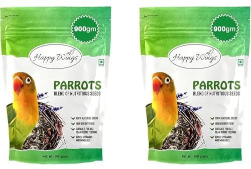 Happy Wings Bird Food - 1.8KG Mix Seeds - Suitable for Parrots, African Grey Parrots, Macaws & Lorikeets - Combo Pack of 2