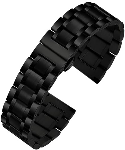 TStrap Metall Uhrenarmband Edelstahl - Schwarz Armband für Uhr Herren und Damen Schnellverschluss - Ersatzarmband für Smartwatch aus Massivem Stahl Poliert - 12mm ... 20mm 22mm 24mm