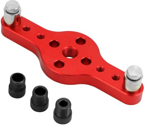 QWORK® Holzbearbeitung Bohrhilfe Löcher Locator Aluminiumlegierung Dübel Jig mit 3 Stück Bohrbuchse 6/8/10mm