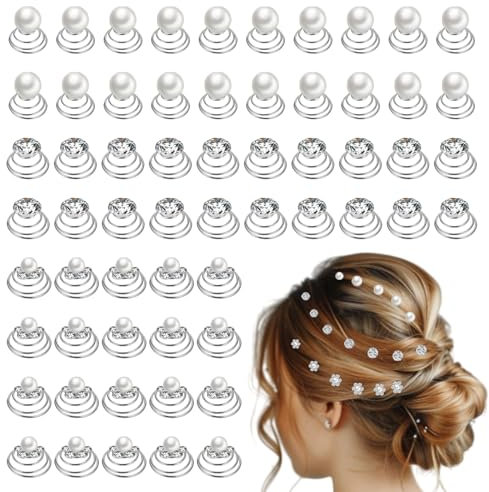 Gjinxi 60 Stück Spiral-Haarnadeln Weihnachten Spiral-Perlen-Twister Haarstecker Edelsteine Haarschmuck Für Frauen Haarschrauben Twister Blumen-Haarnadel-Clip-Accessoires Für Hochzeit Brautparty