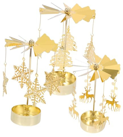 Amosfun 3stücke Teiliges Karussell Teelichtkarussell Aus Metall Goldfarbener Rotierender Kerzenhalter Für Weihnachts Wohnraumdekoration Langlebiger Eisen Kerzenständer Für Party Esstisch u