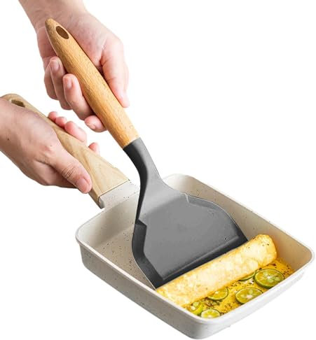 Silicone Spatula - Scratch-Resistant Spatula, Silicone Cooking Spatula, Heat Resistant Silicone Spatula with Wooden Handle, Silicone Fish Turner for Fried Egg Pizza, Meat Pie and Steak