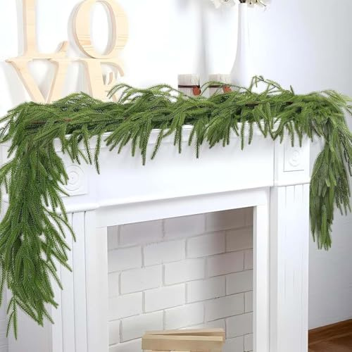 Natural Christmas Greenery - Real Touch Norfolk Pine Garland, Tannengirlande Weihnachtsgirlande Kunststoff, Weihnachtsgirlande, künstliche Dekogirlande, Tannen Girlande als Weihanachtskranz (2.7m)