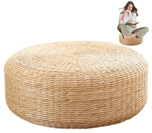 Tatami-Bodenkissen, natürlich gewebt, 16-Zoll-Bodenkissen zum Sitzen, Buddha-Meditation, Bodensitzkissen, bequeme Bodenkissen für Erwachsene, Wohnzimmer-Bodenkissen zum Sitzen, Bodenkissen, Fl