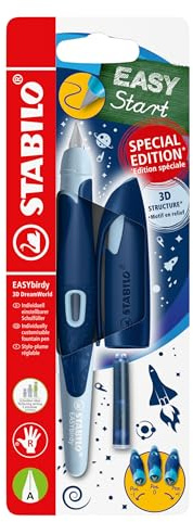 STABILO - Schulfüller ergonomisch für Rechtshänder mit Anfänger-Feder A - EASYbirdy 3D DreamWorld Special Edition in blau - inkl. Patrone - Blister