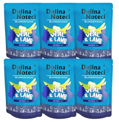 Dolina Noteci Premium SUPERFOOD Grain-Free Wet Dog Food for All Breeds – Natural Recipes, Tailored Nutrition, Unique Meats & Functional Supplements, No Additives (Veal & Lamb, 6x300g)
