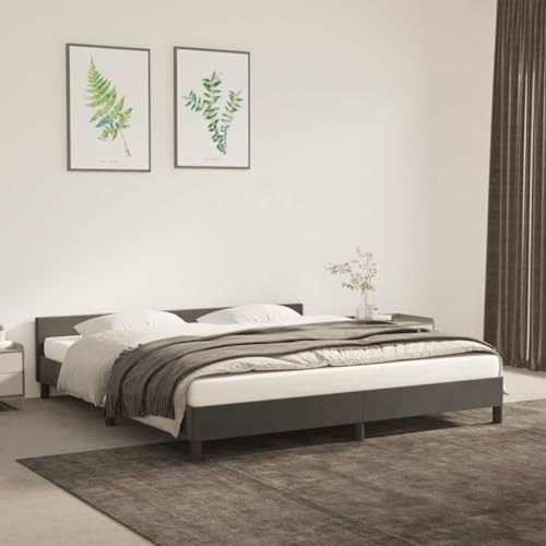 Myheimly Bettgestell mit Kopfteil, Bettrahmen mit Lattenrost, Bett Polsterbett mit Stützbeinen, Schlafzimmerbett Einzelbett, Samt Bettgestell Dunkelgrau,160 x 200 cm