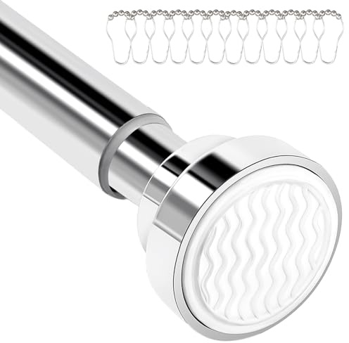 Kasure Tringle à Rideau Douche Télescopique Extensible 70-164 cm, Sans Perçage, En Acier Inoxydable 304, +12 Crochets, Idéale Pour Salle de Bain, Chambre, Penderie, Portes (Blanc)