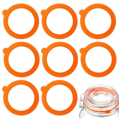 Ersatz-Silikondichtungen für Kilner-Glasdichtungen, wasserdichte Silikon-Gummidichtungen für Kilner-Gläser, keine Luftlöcher, Silikondichtung für Kilner-Glasdichtungen, Orange, 8 Stück