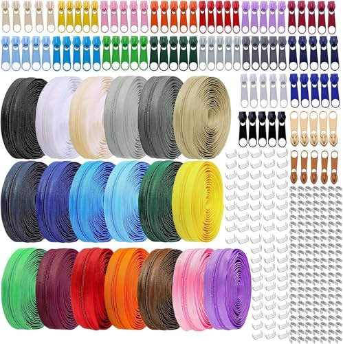 LHZHLE Durchgehende Reißverschlüsse Rolle zum Nähen: 9,1 m Armeegrün Nylon-Reißverschlussband mit 20 Schiebern (00 Farbe, Nr. 3 Reißverschluss 9,15 m)