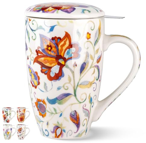 GBHOME Teetasse mit Deckel und Sieb，530ml Tasse mit Deckel zum Ziehen von losem Tee, Keramik-Tee-Ei für Teeliebhaber, Teegeschenke