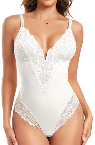 Tuopuda Shapewear Damen Bauchweg Body Shaper Shaping Bodysuit Women Formender Stringbody mit Abnehmbares Brustpolster Tanga Miederbody Sculpting Figurenformend Bodys, Weiß, XXL