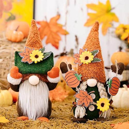 ACAREY Herbstdeko Wichtel, 2 Stück Herbst Dekoration Wichtel Figuren, Herbst Deko Wichtel Puppe mit Sonnenblume, Herbstdeko Innen Wichtel Figuren Handgefertigt für Thanksgiving und Herbst Dekoration