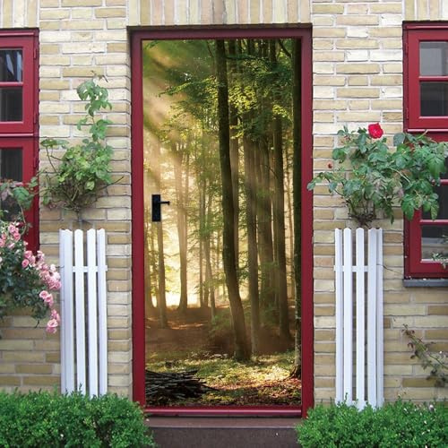 Türtapete Türposter Grüne Bäume im Sonnenlicht Türfolie 77x200cm PVC Türaufkleber für Tür Wohnzimmer Kinderzimmer Küche Türaufkleber Bad Aufkleber Selbstklebend