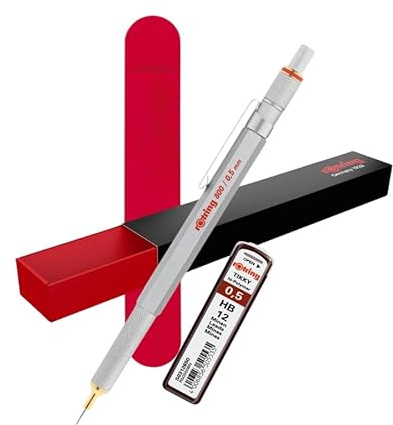 rOtring 800 Druckbleistift 0,5 mm – Silberner Metallschaft | Premium Druckbleistift mit rotem Geschenkbeutel aus Samt & zusätzlichen Minen | Professionelles technisches Zeichenwerkzeug
