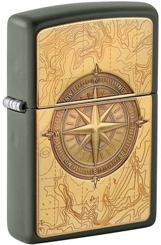 Zippo Briquet tempête – Boussole topographique – Vert Mat – Emblème – Rechargeable – Réutilisable – Design Coupe-Vent – Boîte Cadeau – Fabriqué aux États-Unis