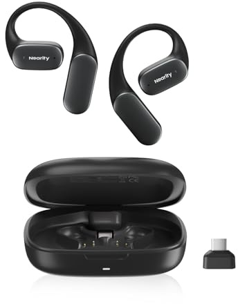 NEARITY MemPod Fit 2 Open Ear Bluetooth Headphones, Wireless Earbuds with Dongle, Up to 45H Playtime with Charging Case, Deep Bass, Ultra Comfort, Dual Connection, Air Conduction, for Phone/Mac