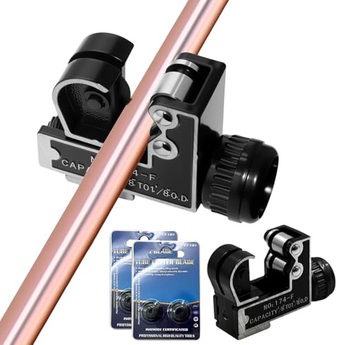 Lvjkes Mini coupe tube, 3-28mm Coupe tube cuivre comprend 4 lames de rechange, Conception à double roulement, Poignée antidérapante, Convient pour couper des tuyaux en métal tendre, aluminium, pvc