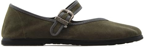 MACARENA - Zapato mocasín de Piel,Ante,manoletina,Tira con Hebilla,Suela de Goma,Plantilla Extraible,Bailarina para: Mujer Color: Pino Talla:40