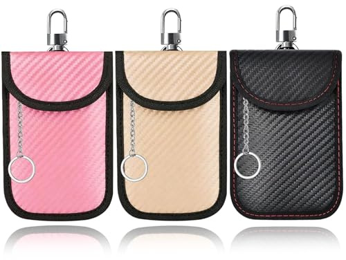 3 PCS Faraday Pouch For Car Keys, Faraday Box For Car Keys Key Pouches Signal Blocker Key Fob Protection Pouch RFID Blocker Bag For Cars Security For Car Security (Pink Gold Black)