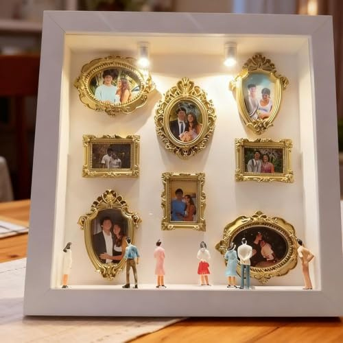 Mini scatola fai da te con sagoma museale, kit di cornici e figurine dorate, per celebrare i tuoi ricordi unici con stile, per anniversari, matrimoni, compleanni e decorazioni per la casa