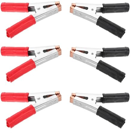 Cabilock Pinzas de Cocodrilo de Cobre para Batería de Coche, 6 Piezas (3 Negras 3 Rojas), Tamaño Grande, Triple Refuerzo, Aislamiento Parcial, Abrazaderas Eléctricas para Cables de Puente