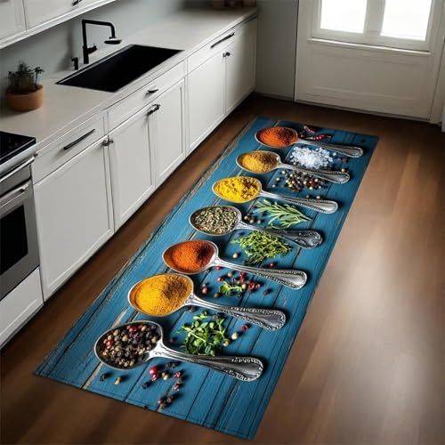 Schwarz Küchenteppich 50x150 cm Gewürz der Gewürze rutschfest Waschbar Küchenläufer Küchenteppich für Küche und Bar Teppich Läufer Dekorative Küchenmatte