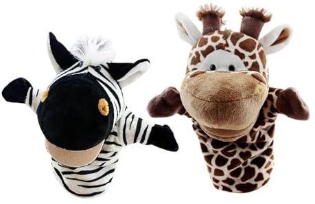 Jiuvaso 2 Pezzi di burattini da Mano a Forma di Animale, Simpatici Pupazzi di Peluche Morbidi per Giochi Divertenti, bomboniere, Strumento didattico per, Giraffa Zebra