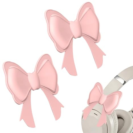 Silicone Headphone Decoration - 2 Pieces 3D Clamp-On Bow Headphone Decoration - Adjustable Silicone Bow Earphone Accessories, Elastic Clip Not Easy to Slip, for Women Girls Teens College Students