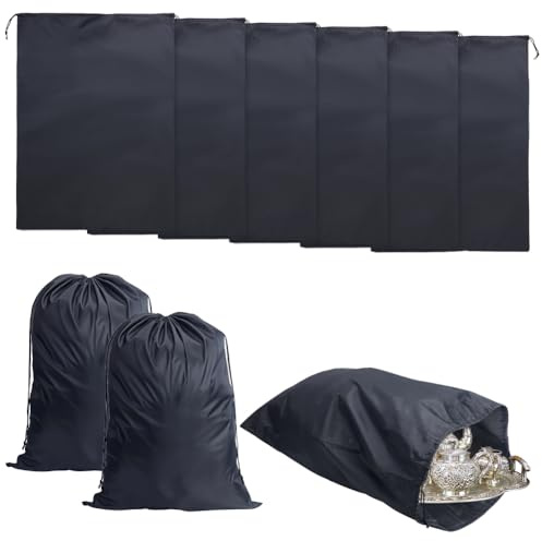 NBEADS 6 Sac de Rangement Noir Large Format Argenté Ne ternit Pas, 80.5x60.5cm Sacs à Cordon en Nylon de Large Capacité pour Couverts Bijoux Vases et Articles Ménagers