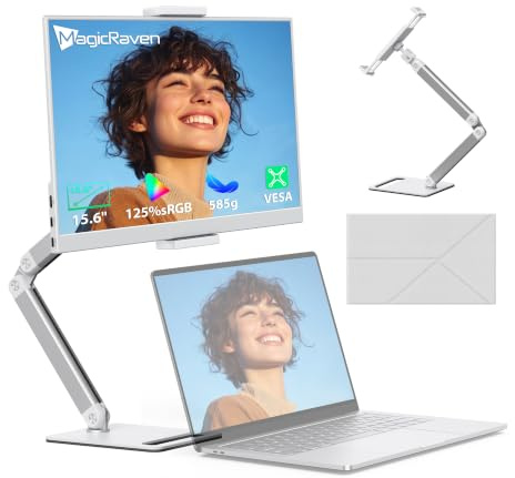 MAGICRAVEN Portable Monitor 15.6 1080P FHD Laptop Screen Extender IPS Display, Plug&Play Laptop Monitor Built-in Speaker, Second Screen for Laptop/PC/Phones/Games with USB C/HDMI Port & Bracket